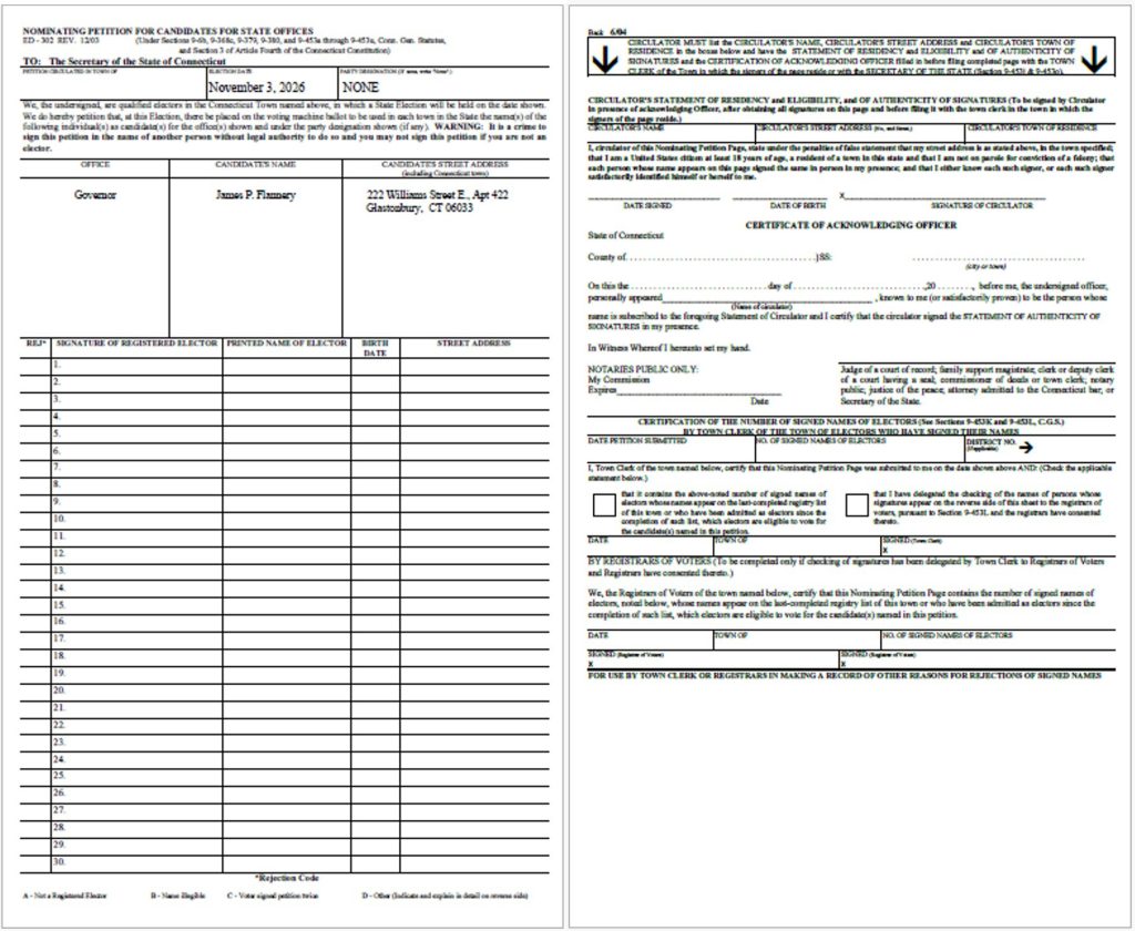 nominating petition form - jimmy flannery